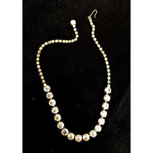 Vintage Gold-Tone, Aurora Borealis Crystal Rhinestone Necklace, 1950s, 15 inch